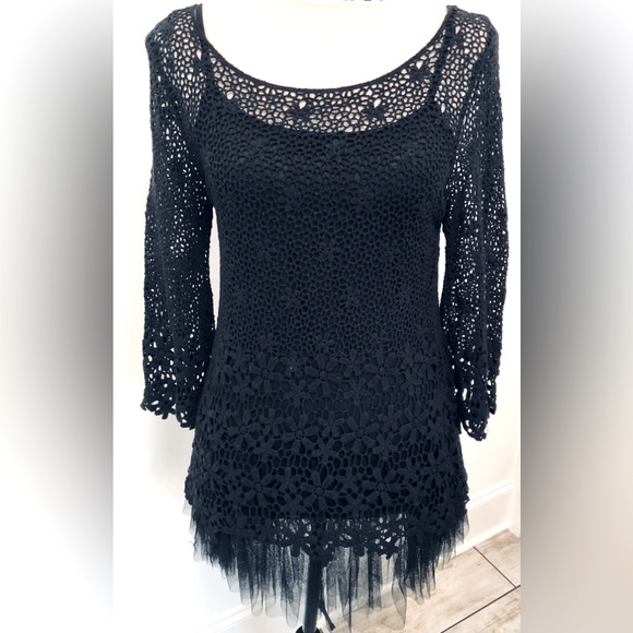 Boston Proper Elegant Black Crochet Lace top & chemise with tulle skirt size S - Picture 12 of 12